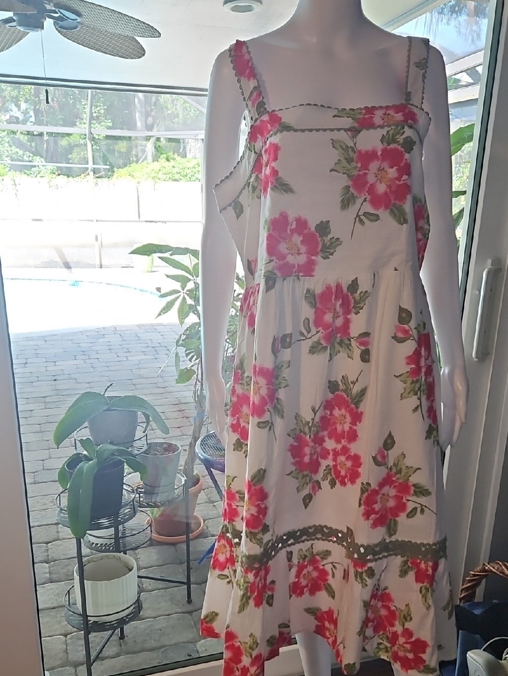 NWT LC Lauren Conrad White Midi Dress with Pink Floral Print PXL